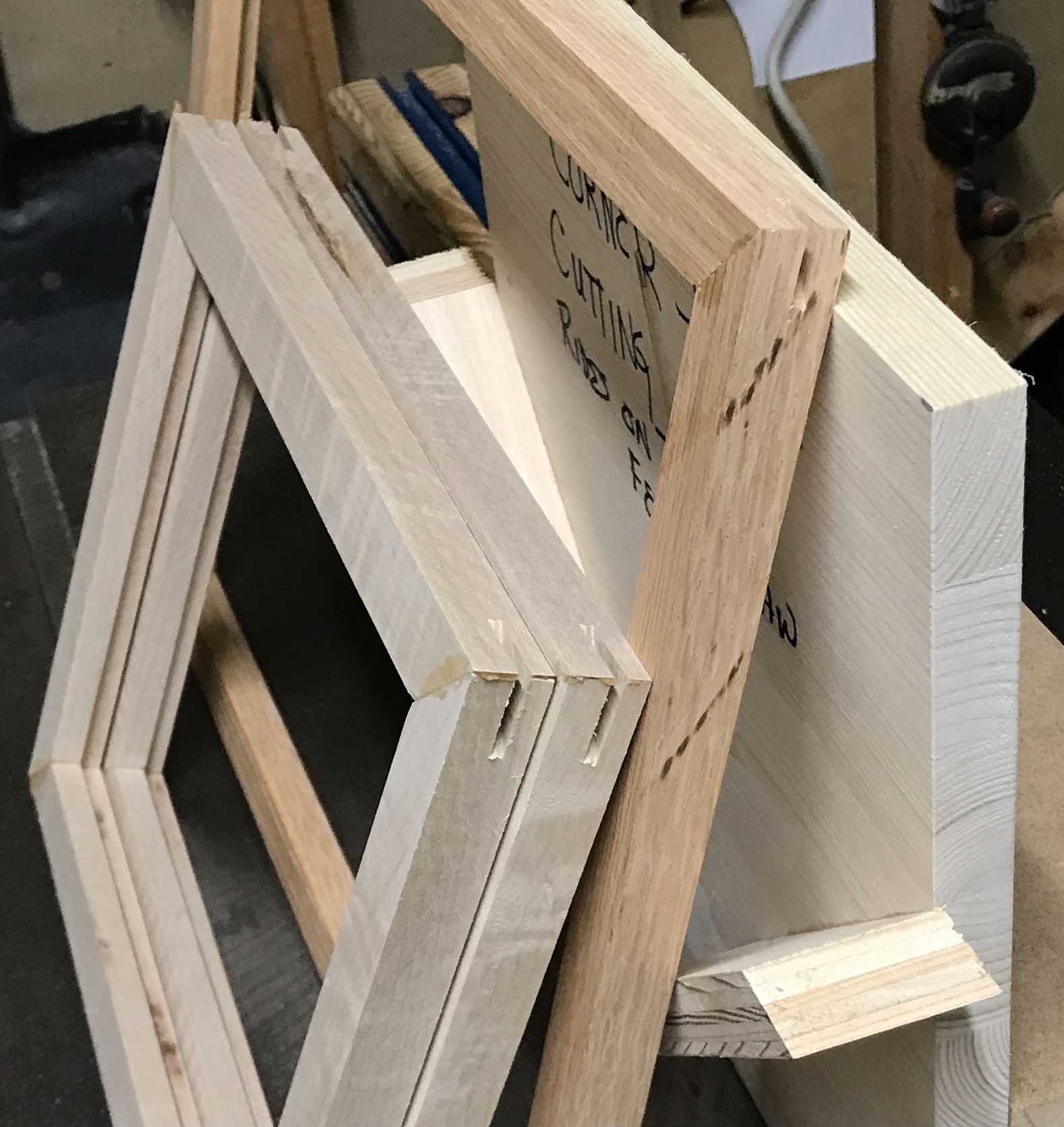 Three frames with spline slots cut